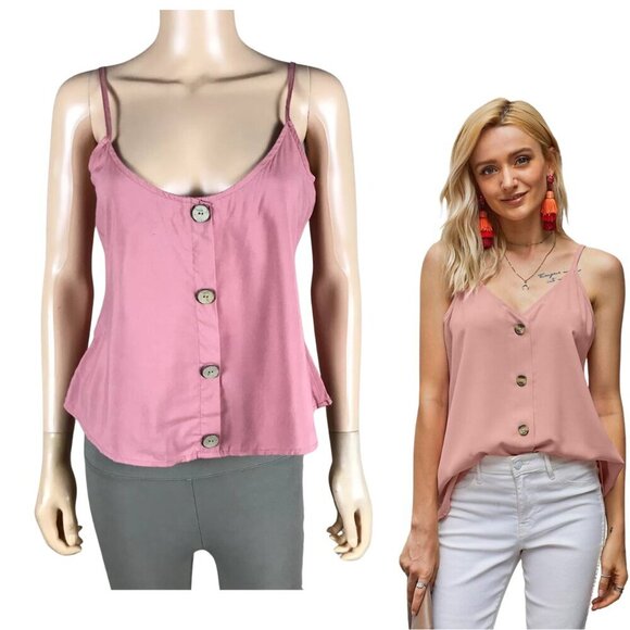 RUE 21 Spaghetti Strap Coral Tank Top with Wooden Buttons NEW Size Large - Picture 2 of 11